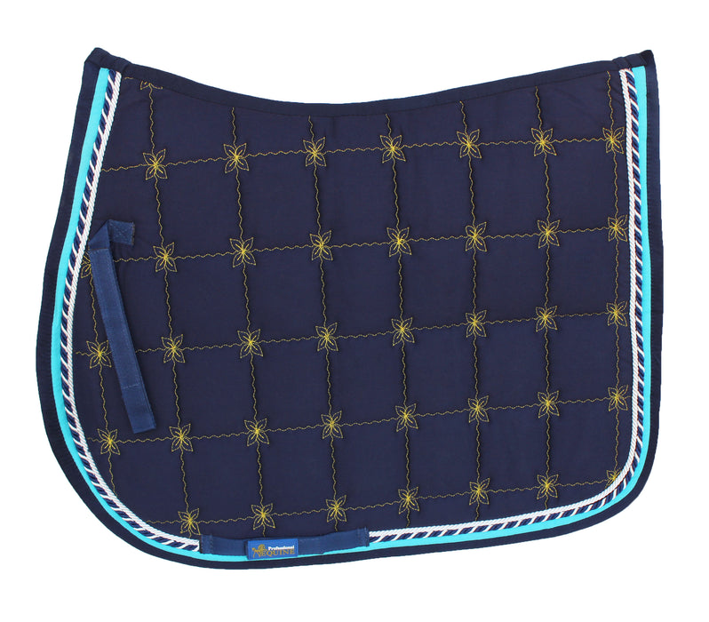 Challenger Horse Cotton Quilted Embroidered English Saddle Pad Navy 72F13