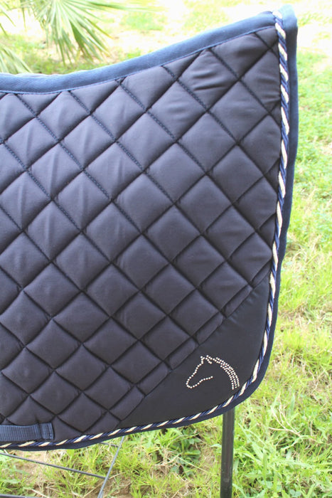 Horse English COB Quilted All Purpose Riding Square Saddle Pad Crystal Navy 72M01C