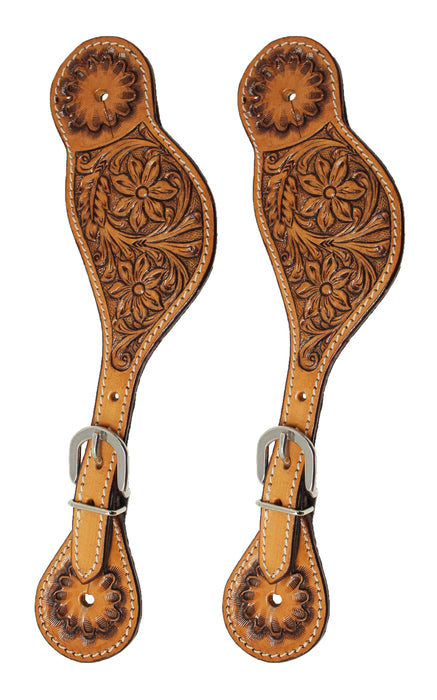 Horse Western Cowboy Boot Leather Antique Floral Tooled Spur Straps 74Spur20