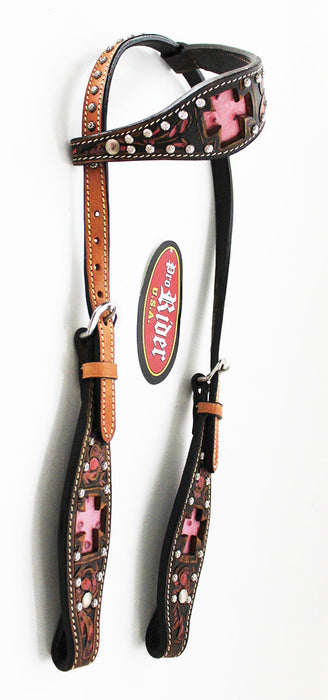 Horse Western Riding Leather Bridle Headstall Breast Collar Tack Pink Rodeo 7607