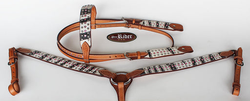 Horse Western Riding Leather Bridle Headstall Breast Collar Tack Pink 76107