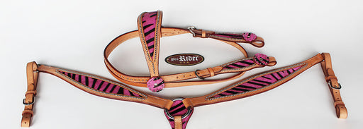 Horse Western Riding Leather Bridle Headstall Breast Collar Tack Pink 76113