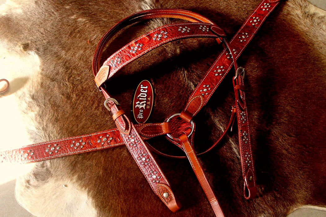 Horse Western Riding Leather Bridle Headstall Breast Collar Tack Pink 76126
