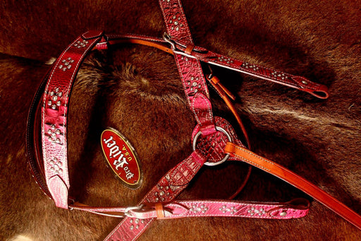 Horse Western Riding Leather Bridle Headstall Breast Collar Tack Pink 76126