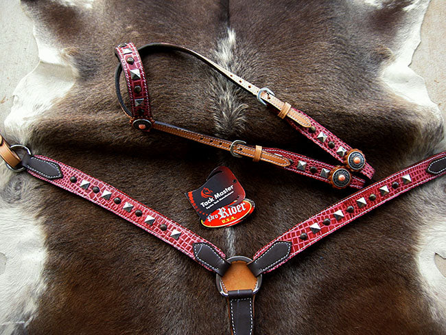 Horse Western Riding Leather Bridle Headstall Breast Collar Tack Pink 76128