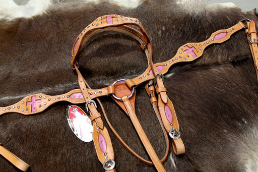 Horse Western Riding Leather Bridle Headstall Breast Collar Tack Pink 76152