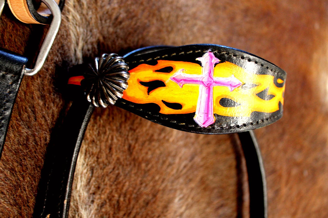 Horse Western Leather Bridle Headstall Breast Collar Tack Painted Pink 76165A