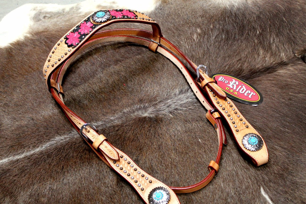 Horse Show Bridle Western Leather Headstall Tack Pink 76171HB