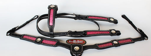 Horse Western Riding Leather Bridle Headstall Breast Collar Tack Pink 7627