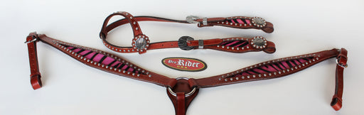 Horse Western Riding Leather Bridle Headstall Breast Collar Tack Pink 7631