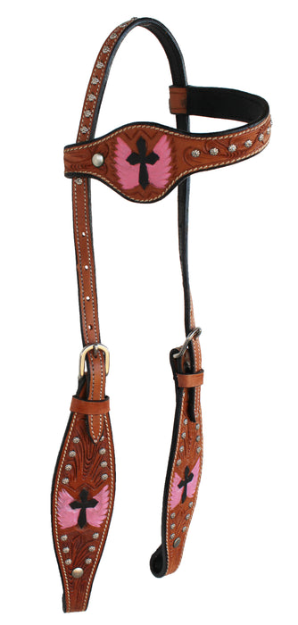 Horse Show Bridle Western Leather Headstall Tack Pink Butterfly 7646HB