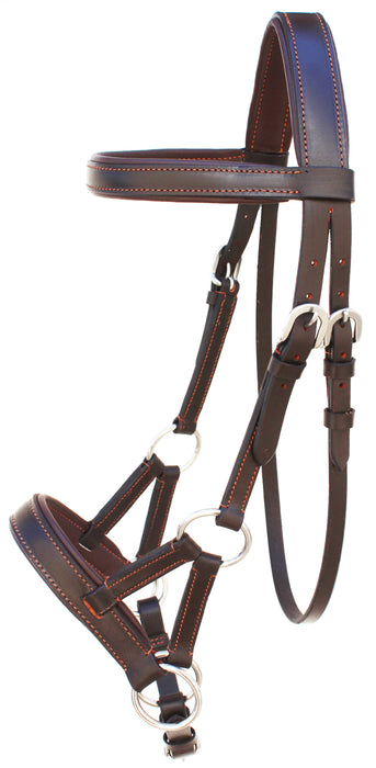 English Western Horse Leather Bitless Bridle Sidepull Halter Reins  Brown 7701