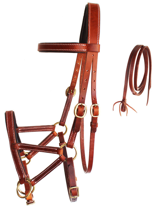 Horse Western Leather Tack Padded Bitless Sidepull Bridle Reins Brown 77RS02