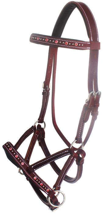 Horse Western Leather Beaded Bitless Sidepull Bridle Reins 77RS05PK-F