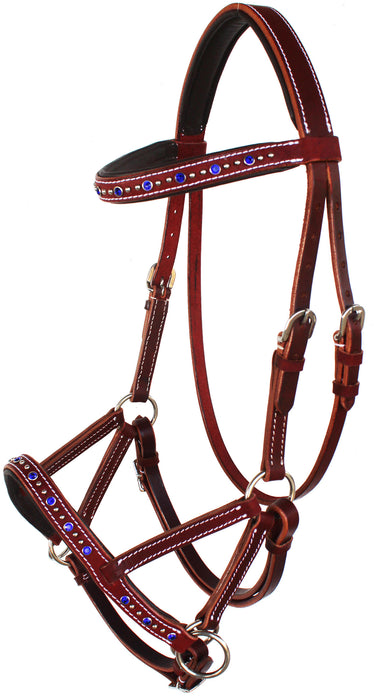 Horse Western Leather Beaded Bitless Sidepull Bridle Reins 77RS05RB-F