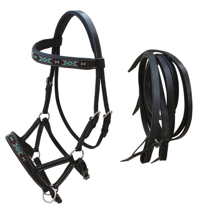 English Western Horse Leather Bitless Sidepull Bridle w/ Split Reins 77RS12