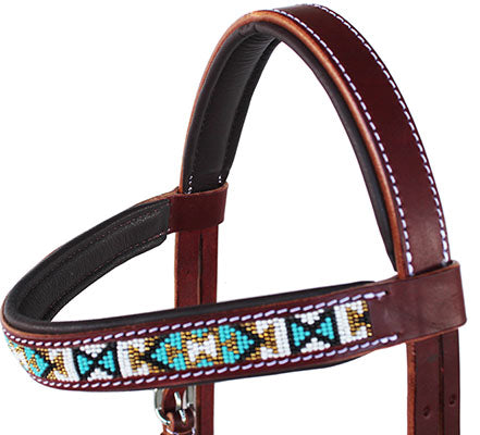 English Western Horse Leather Beaded Bitless Bridle Sidepull Rein  77RS13MG-F
