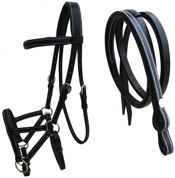 Horse Western Horse Western English Tack Black Leather Bitless Sidepull Bridle Reins 77RT05BK-C