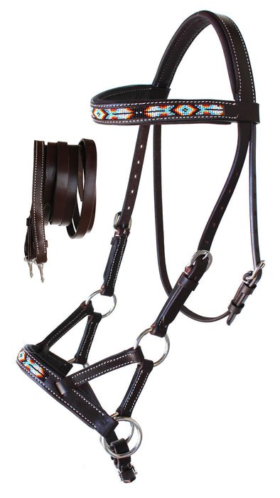 Horse Western  Leather Tack  Bitless Sidepull Bridle w/ Reins Brown 77RT10BR-F