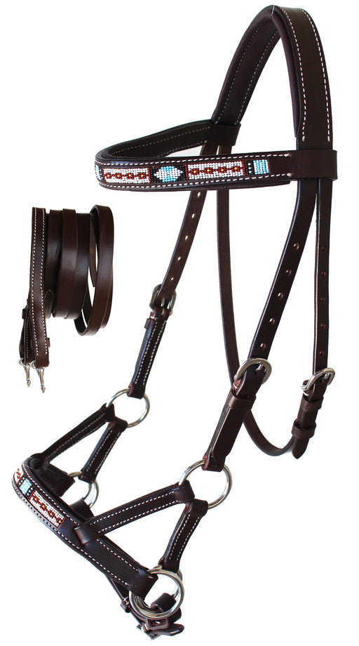 Horse Western  Leather Tack  Bitless Sidepull Bridle w/ Reins Brown 77RT11BR-F