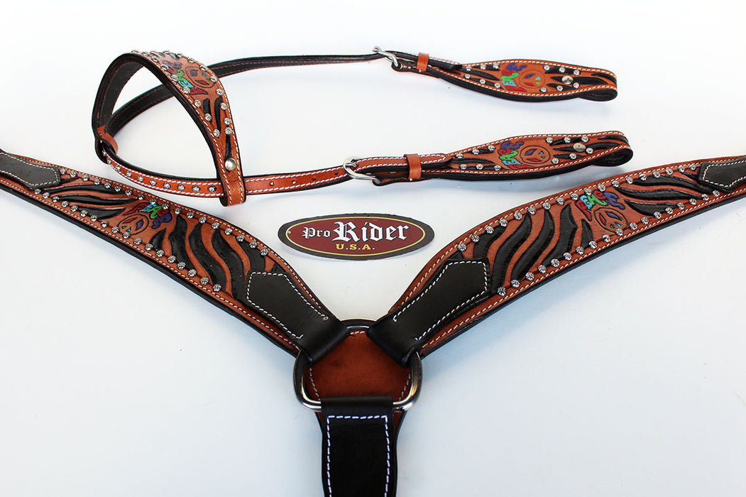 Horse Saddle Tack Rodeo Bridle Western Leather Headstall Breast Collar 78112A
