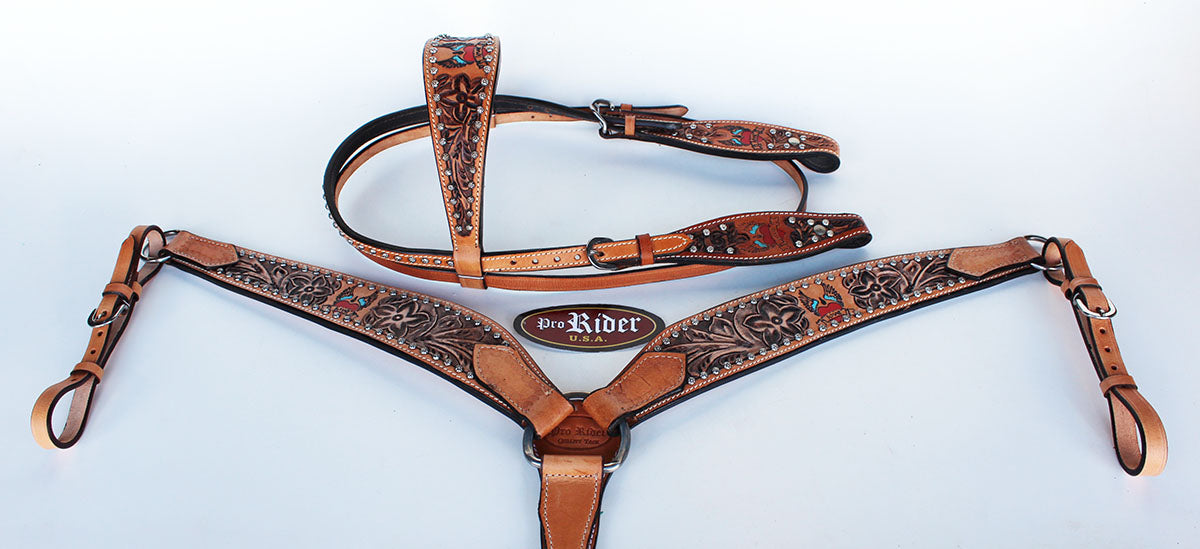 Horse Saddle Tack Rodeo Bridle Western Leather Headstall Breast Collar 78115B