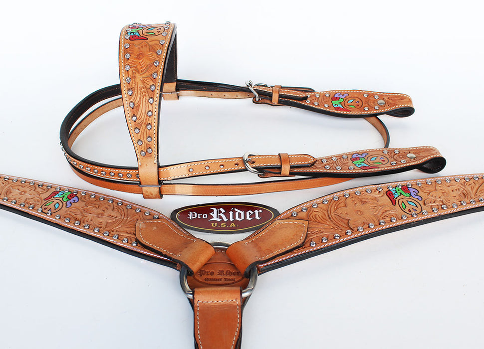 Horse Saddle Tack Rodeo Bridle Western Leather Headstall Breast Collar 78117B