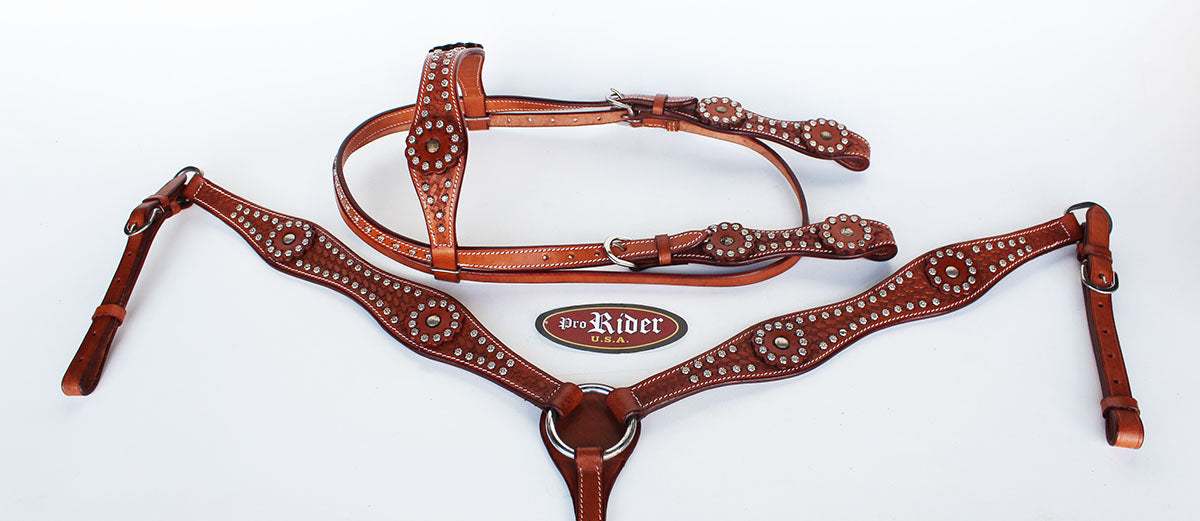 Horse Saddle Tack Rodeo Bridle Western Leather Headstall Breast Collar 78121B