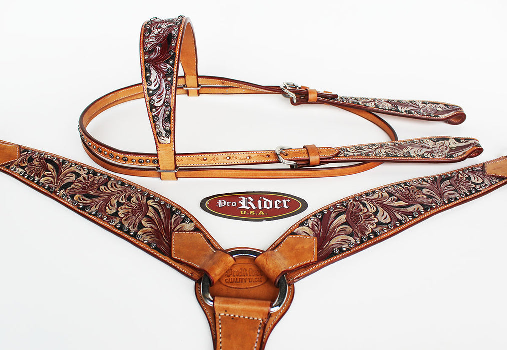 Horse Show Saddle Tack Bridle Western Leather Headstall Breast Collar 78163B