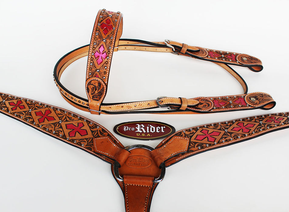 Horse Saddle Tack Bridle Western Leather Headstall Breast Collar Browband 78168