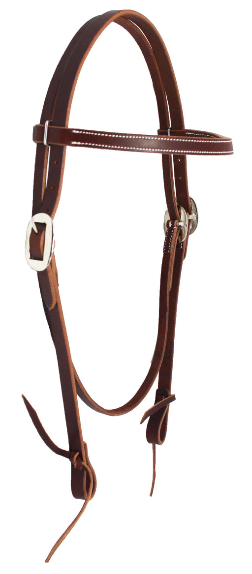 Horse Western Tack Browband Stitched Latigo Leather Headstall w/ Tie Ends 78189