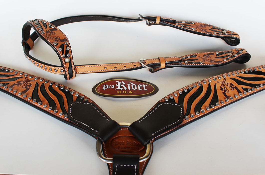 Horse Show Saddle Tack Rodeo Bridle Western Leather Headstall Breast Collar 7820