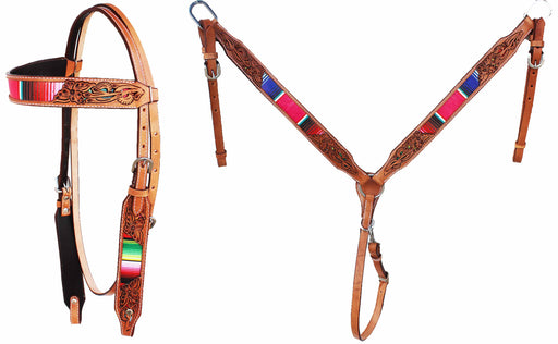 Horse Horse Western Serape Tooled Browband Bridle & Breast Collar Tack Set 78210B