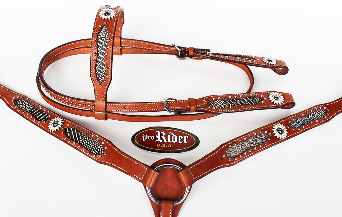 Horse Show Saddle Tack Rodeo Bridle Western Leather Headstall Breast Collar 7824