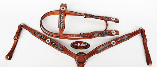 Horse Show Saddle Tack Rodeo Bridle Western Leather Headstall Breast Collar 7824