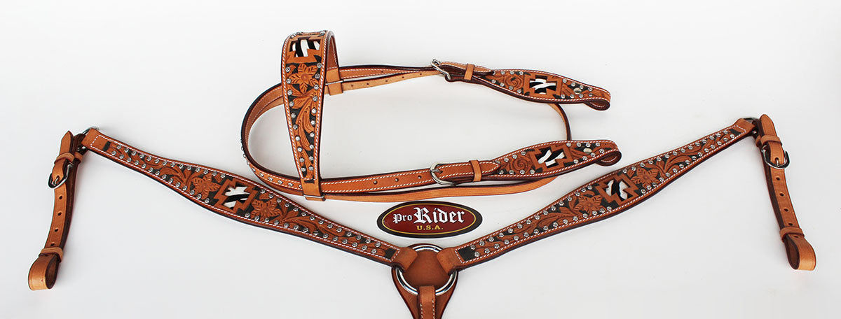 Horse Show Saddle Tack Rodeo Bridle Western Leather Headstall Breast Collar 7834
