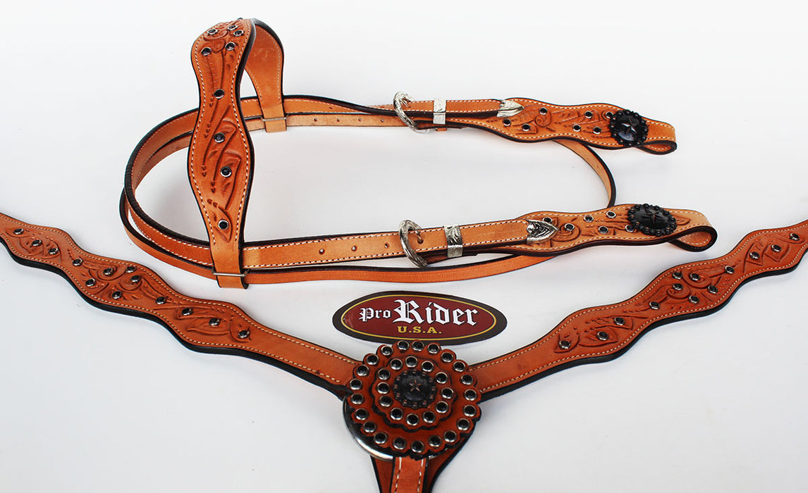 Horse Show Saddle Tack Rodeo Bridle Western Leather Headstall Breast Collar 7838