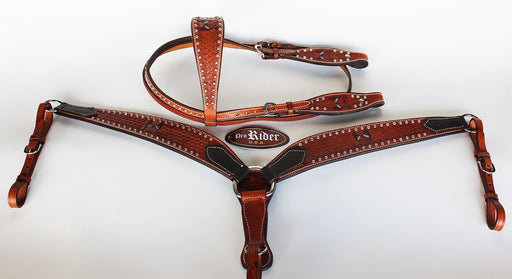 Horse Show Saddle Tack Rodeo Bridle Western Leather Headstall Breast Collar 7854