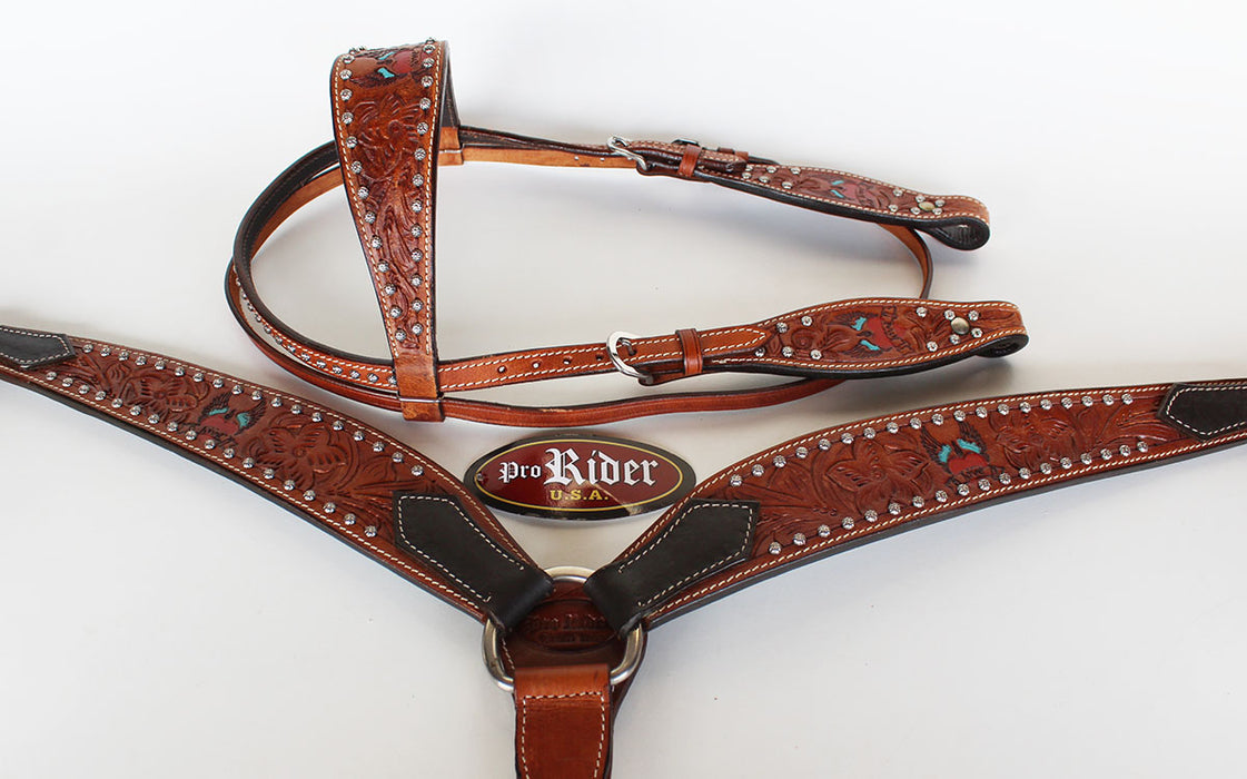 Horse Show Saddle Tack Rodeo Bridle Western Leather Headstall Breast Collar 7863