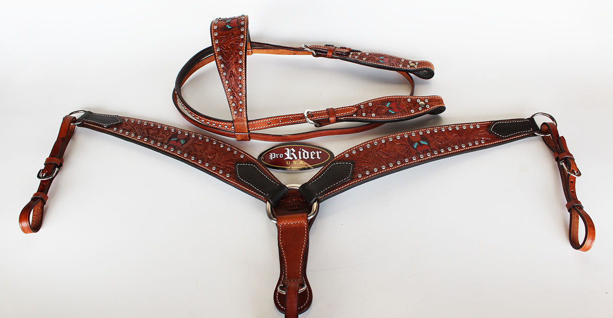 Horse Show Saddle Tack Rodeo Bridle Western Leather Headstall Breast Collar 7863