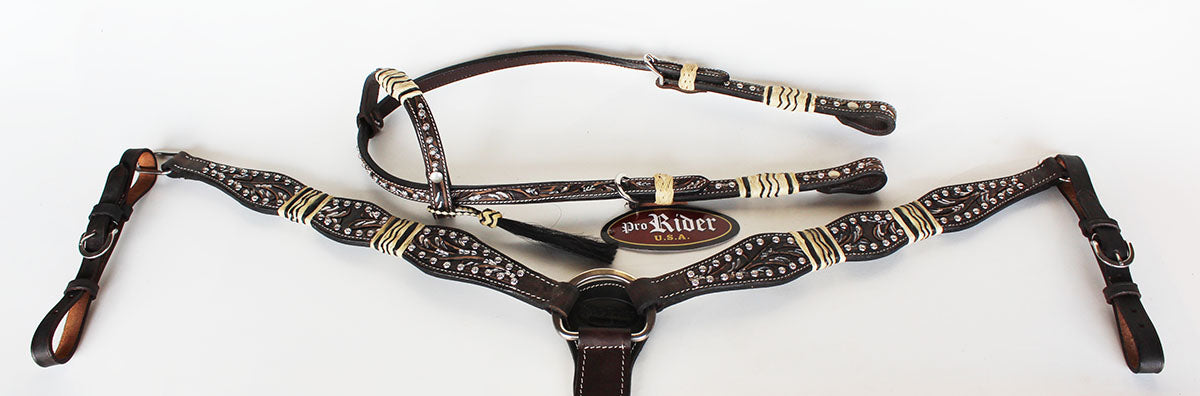 Horse Show Saddle Tack Rodeo Bridle Western Leather Headstall Breast Collar 7871