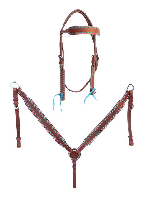 Horse Western Pink Buckstitch Bridle & Breast Collar Tack Set