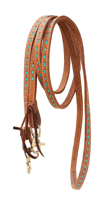 Horse  Leather Turquoise Buckstitch Headstall w/ Barrel Reins 78AD11HB