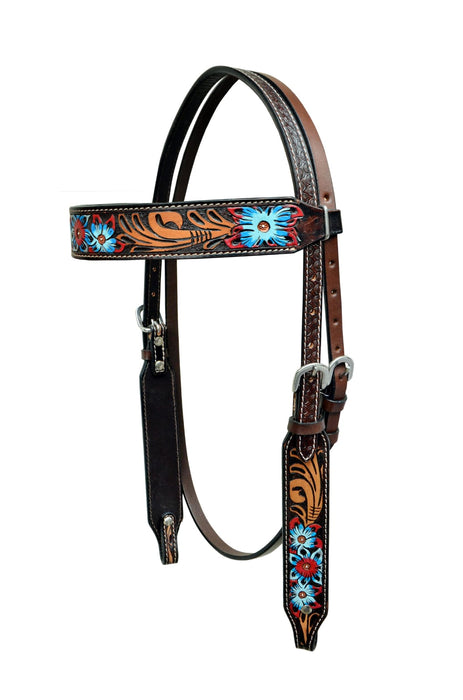 Horse Horse Western Tack Floral Tooled Leather Browband Headstall Show Bridle 78AD17HB