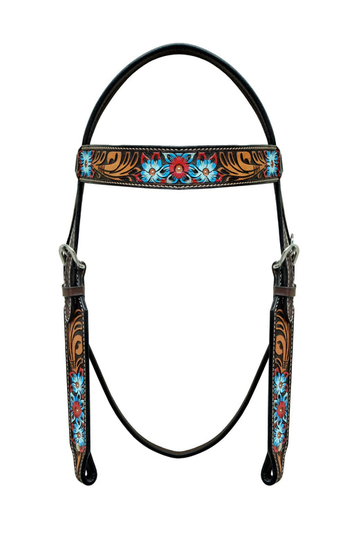 Horse Horse Western Tack Floral Tooled Leather Browband Headstall Show Bridle 78AD17HB