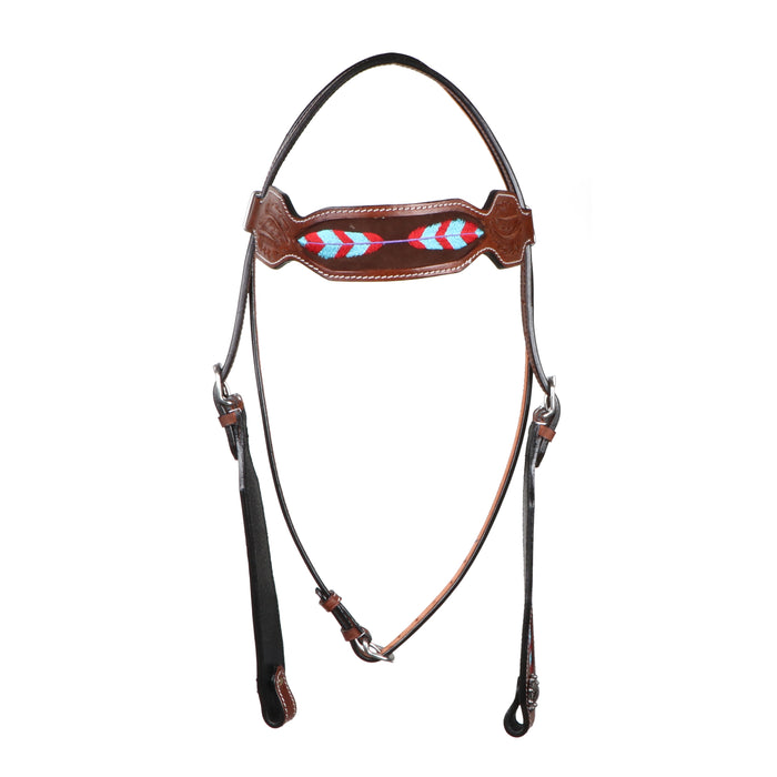 Horse  Western Feather Tooled Browband Bridle & Breast Collar Set Brown 78BT01B