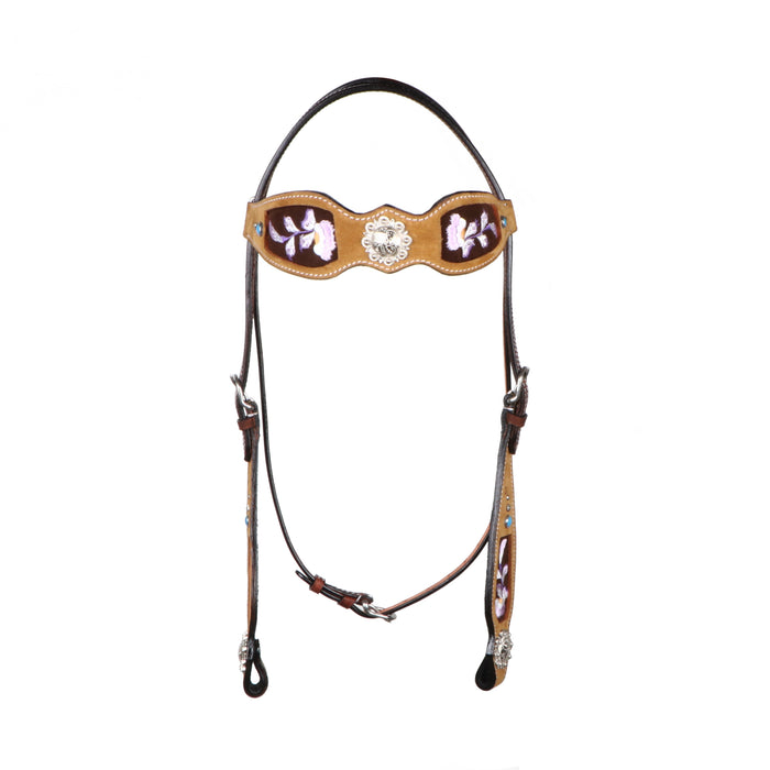 Horse  Western Floral Embroidered Browband Bridle Breast Collar Tan 78BT08B