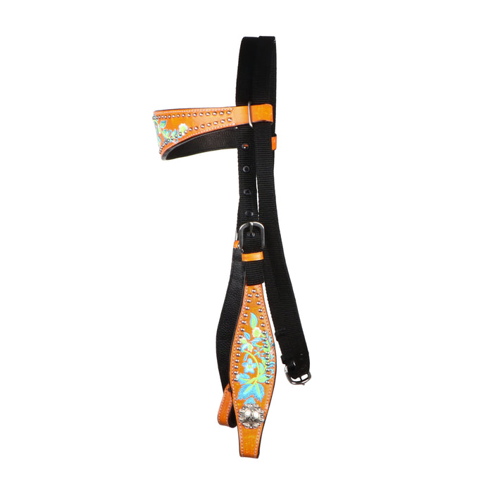 Horse  Western Floral Embroidered Bridle & Breast Collar Orange 78BT14B