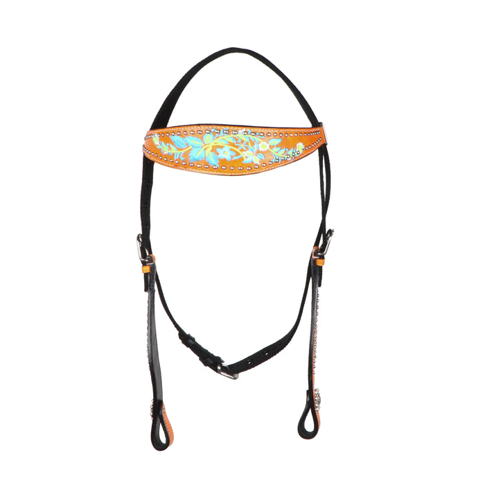 Horse  Western Floral Embroidered Bridle & Breast Collar Orange 78BT14B