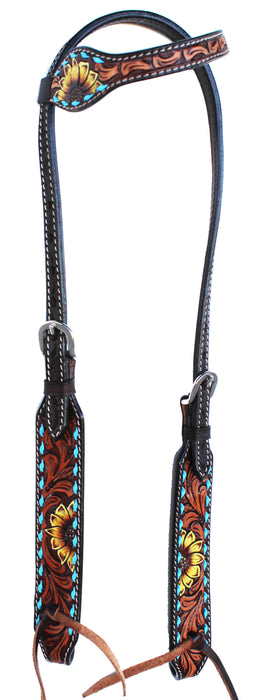 Horse Western Floral Tooled Laced One Ear Tack Set Bridle Headstall Breast Collar  78HR02A